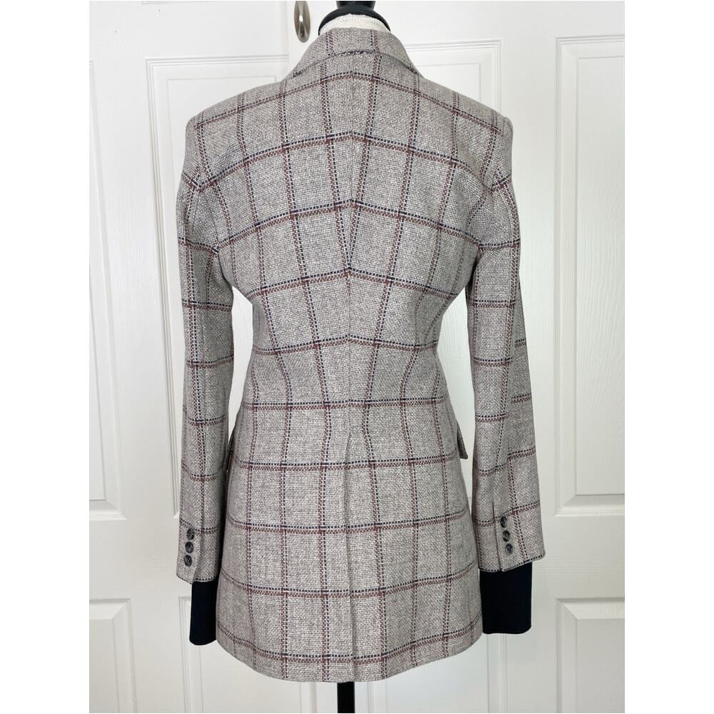 Smythe Birkin Grid Plaid Rib Cuff Blazer Griege Black Wool Blend Sz 8 - Picture 6 of 11